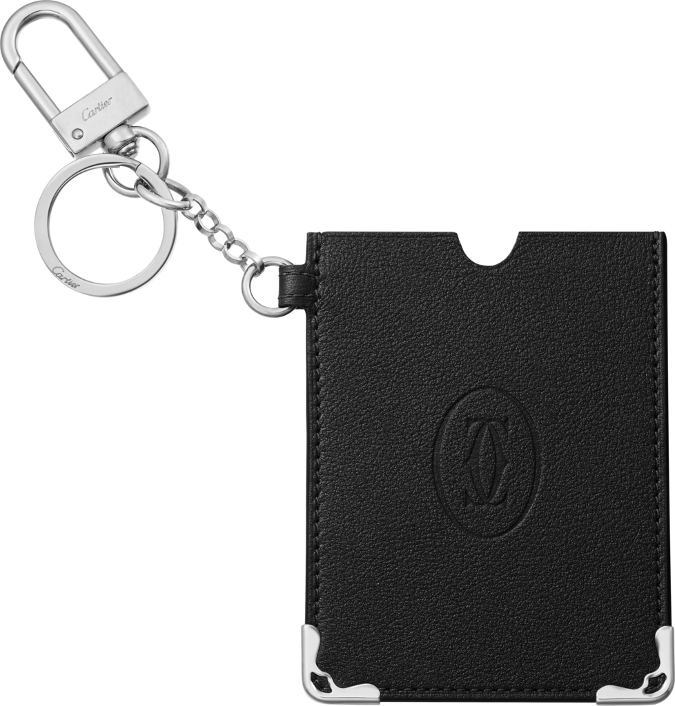 Must de Cartier钥匙圈和卡片夹黑色小牛皮，镀钯装饰