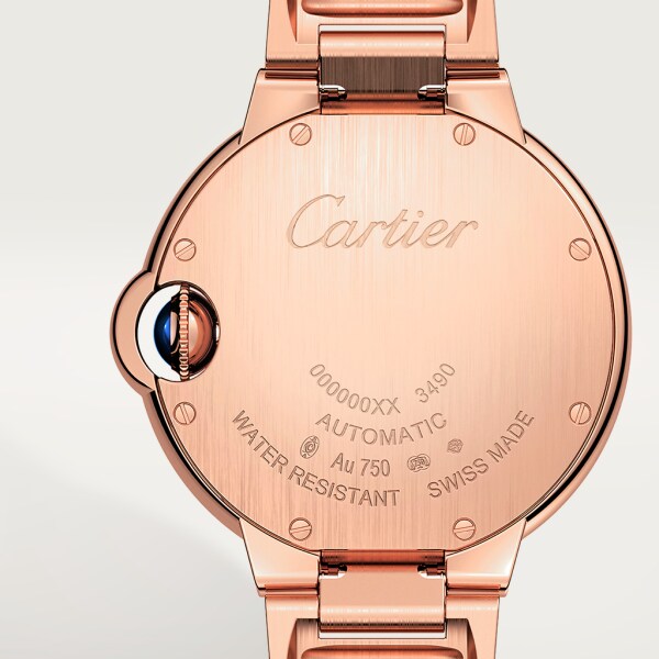 Ballon Bleu de Cartier watch 33 mm, mechanical movement with automatic winding, rose gold, diamonds