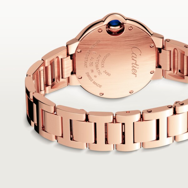 Ballon Bleu de Cartier watch 33 mm, mechanical movement with automatic winding, rose gold, diamonds