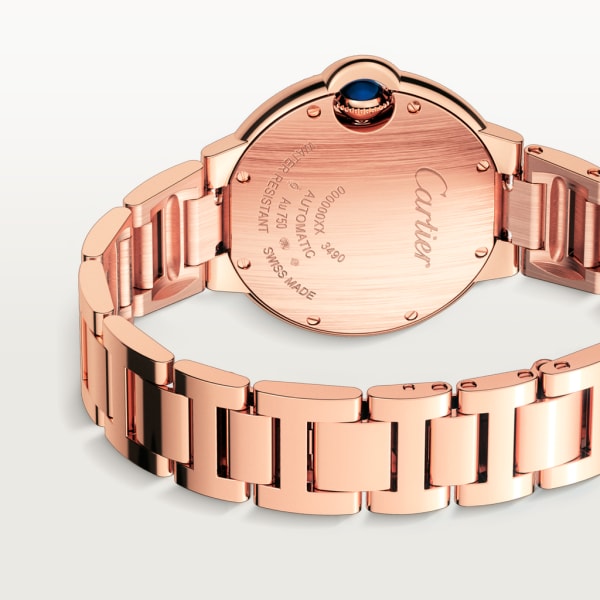 Ballon Bleu de Cartier watch 33 mm, mechanical movement with automatic winding, rose gold, diamonds