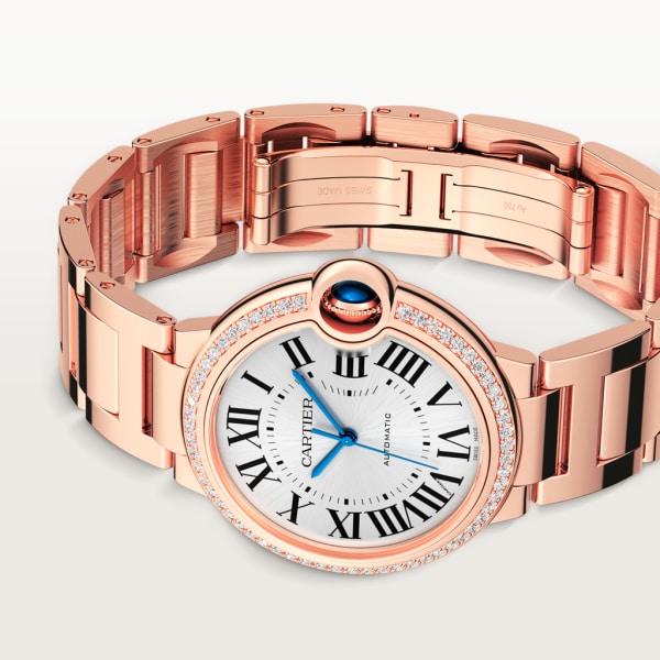 Ballon Bleu de Cartier watch 36 mm, mechanical movement with automatic winding, rose gold, diamonds