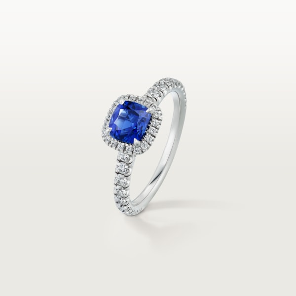 Cartier Destinée蓝宝石戒指，镶嵌枕形切割蓝宝石，铺镶钻石  铂金，蓝宝石，钻石
