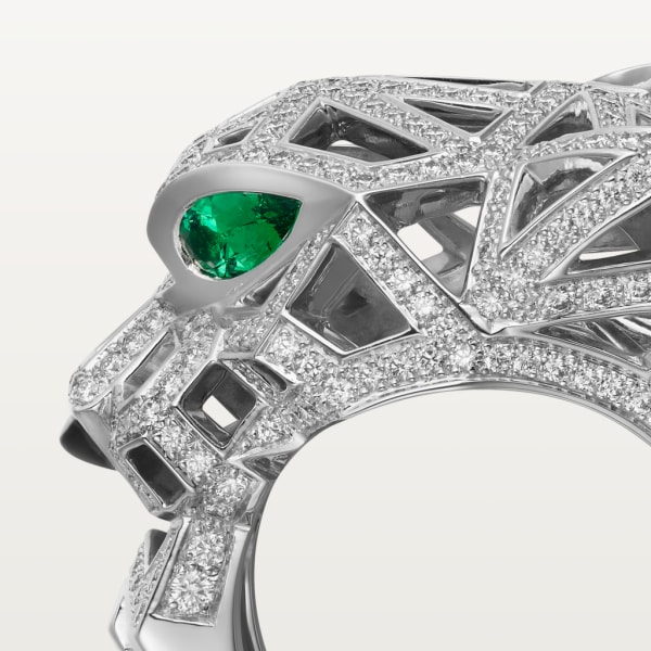 Panthère de Cartier戒指 白金，缟玛瑙，祖母绿，钻石