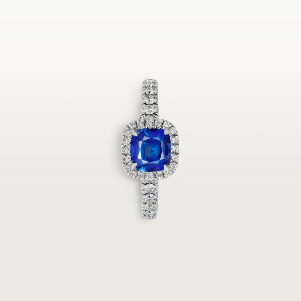 Cartier Destinée蓝宝石戒指，镶嵌枕形切割蓝宝石，铺镶钻石  铂金，蓝宝石，钻石