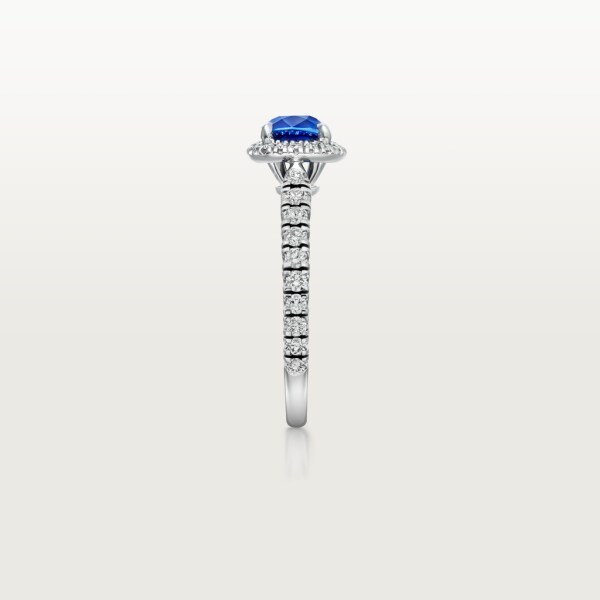 Cartier Destinée蓝宝石戒指，镶嵌枕形切割蓝宝石，铺镶钻石  铂金，蓝宝石，钻石