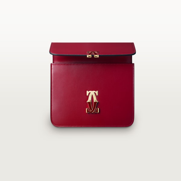 Mini shoulder bag, C de Cartier Cherry red calfskin, gold and cherry red enamel finish