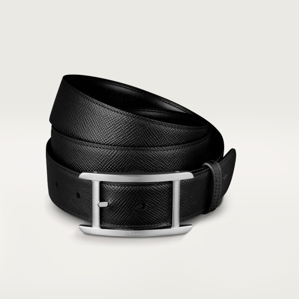 Belt, Tank Black grained and smooth cowhide, palladium-finish buckle