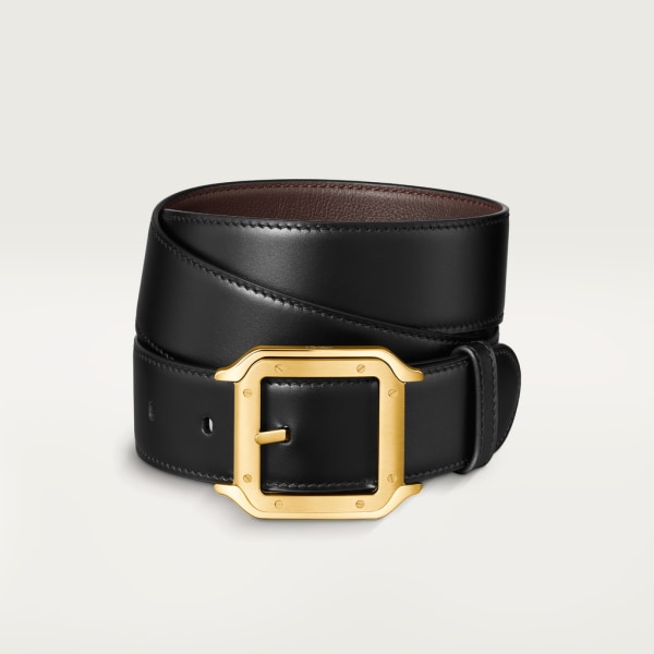 Belt, Santos de Cartier Black cowhide, gold-finish buckle