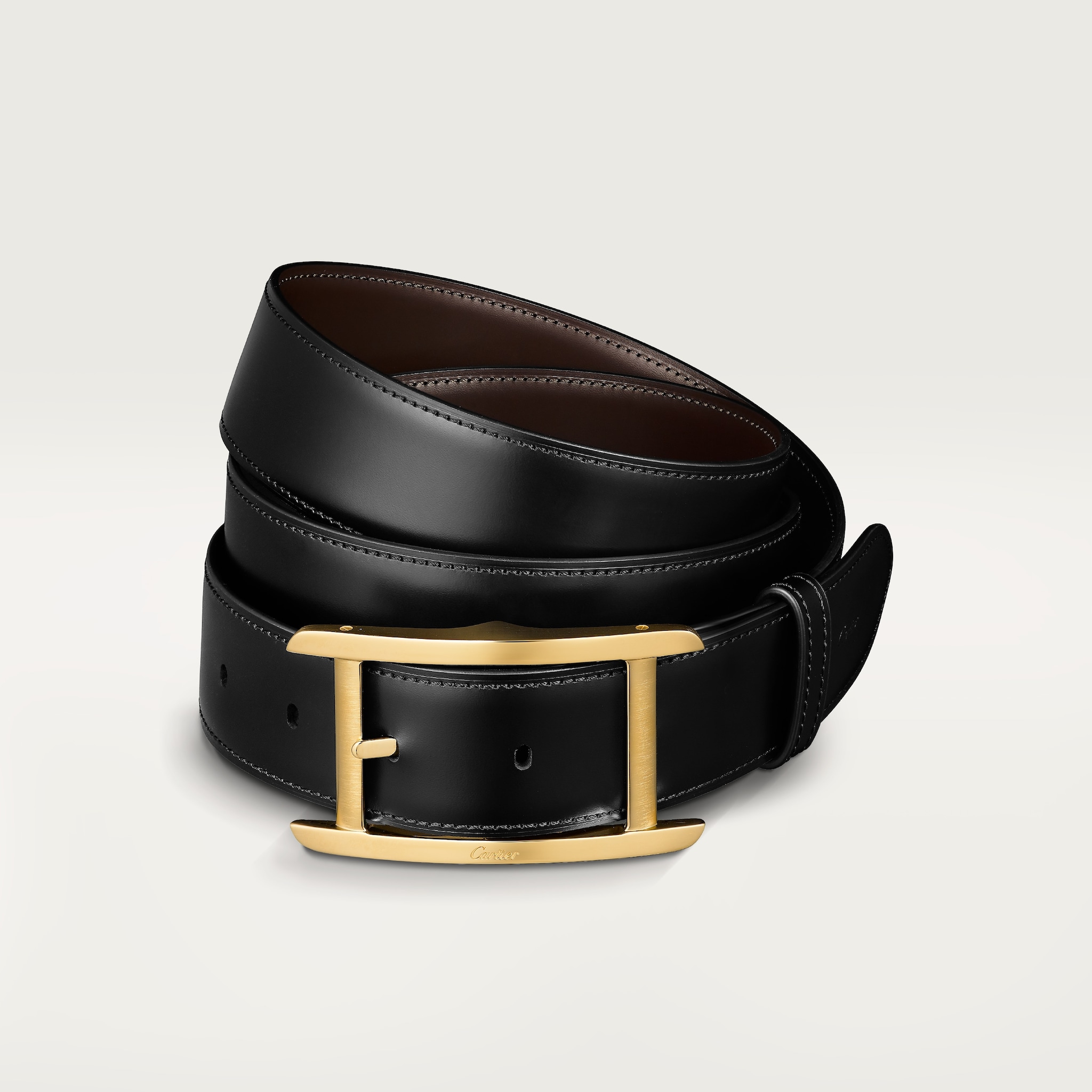 Belt, Tank de CartierBlack and brown smooth cowhide, gold-finish buckle