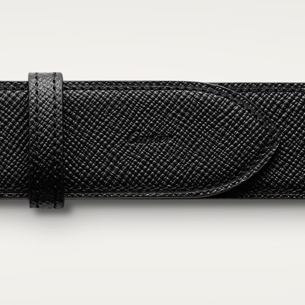 Belt, Tank Black grained and smooth cowhide, palladium-finish buckle