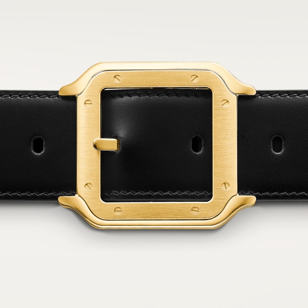 Belt, Santos de Cartier Black cowhide, gold-finish buckle