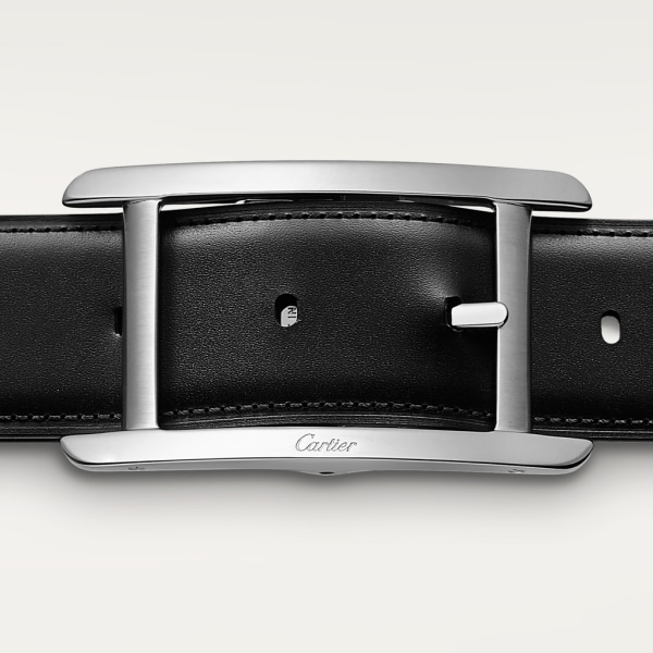 Belt, Tank Black grained and smooth cowhide, palladium-finish buckle