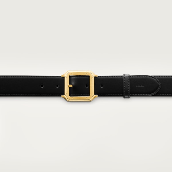 Belt, Santos de Cartier Black cowhide, gold-finish buckle