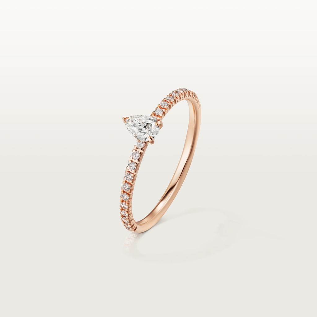 Etincelle de Cartier ring, pear-cut diamond, pavedRose gold, diamonds