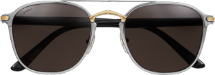 C de Cartier Sunglasses Combined black and gold, matte ruthenium-finish mount, smooth golden-finish nose, dark grey lenses.