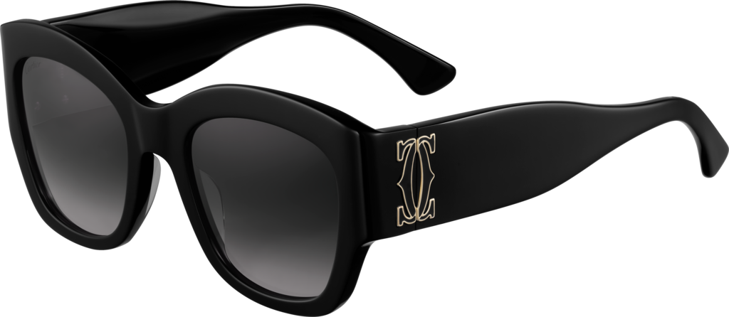 Décor C de Cartier太阳眼镜黑色板材，黑色珐琅标志，渐变灰色镜片