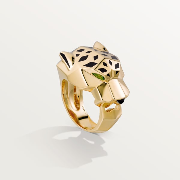 Panthère de Cartier戒指 黄金，亮漆，沙弗莱石榴石，缟玛瑙