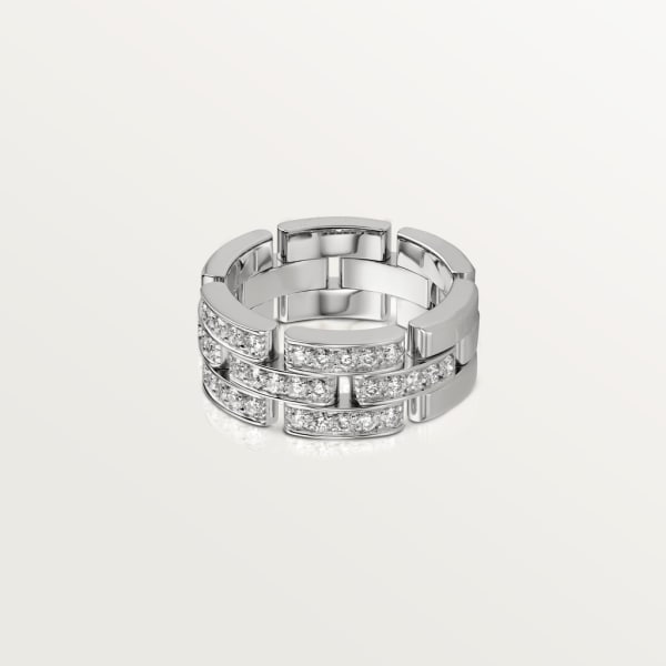 Maillon Panthère三排戒指，半铺镶钻石 白金，钻石