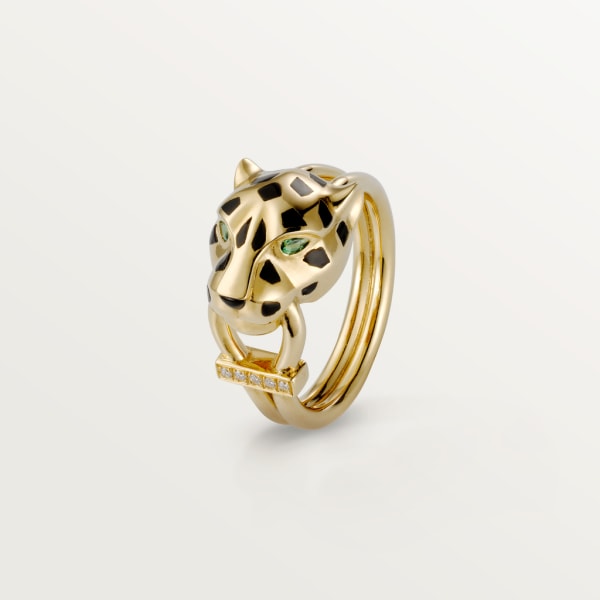 Panthère de Cartier戒指 黄金，亮漆，钻石，沙弗莱石榴石