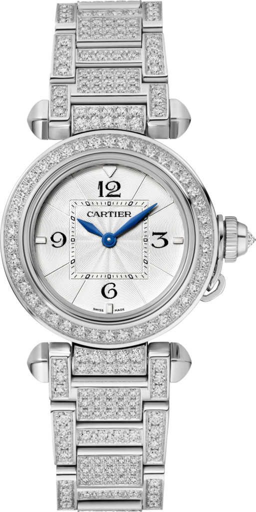 Pasha de Cartier腕表30毫米表款，高效率石英机芯，白金，钻石
