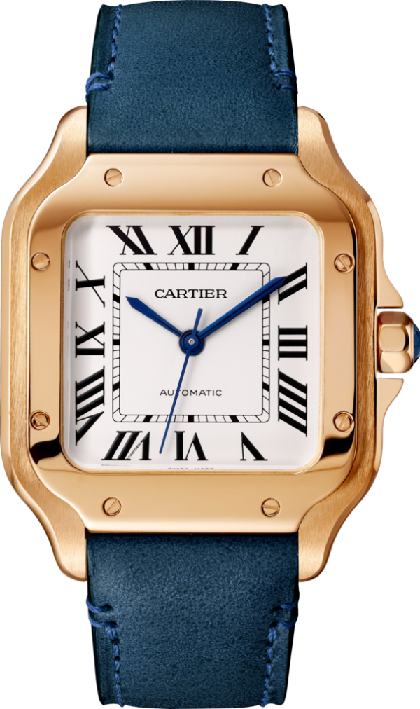 Santos de Cartier腕表 中号表款，自动机芯，18K玫瑰金，两条可替换式皮表带