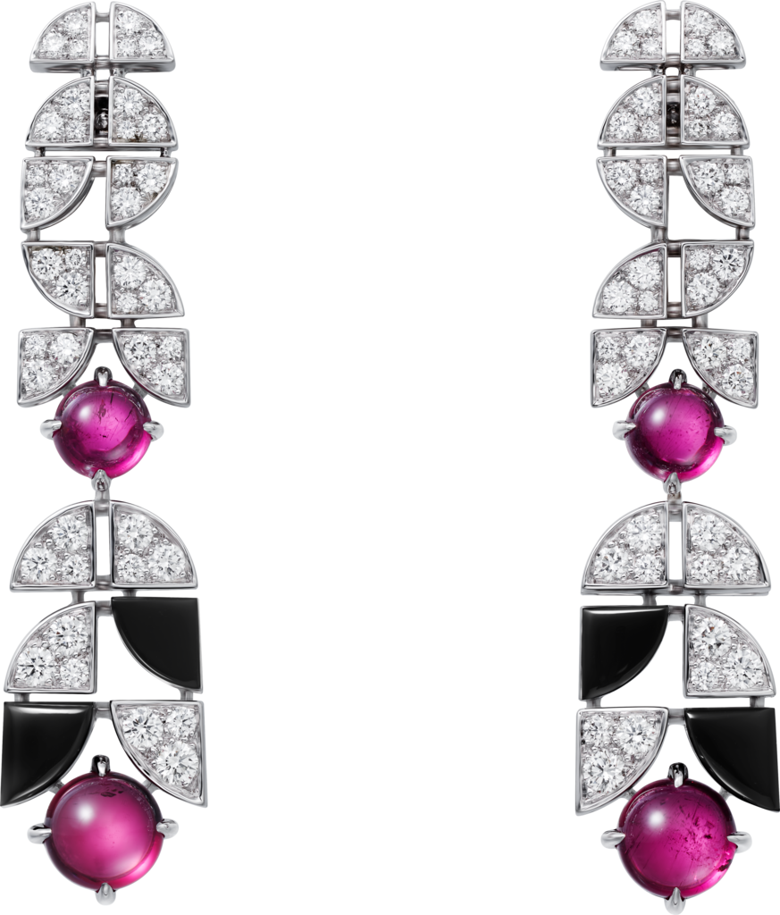 Beautés du Monde earringsWhite gold, rubellite, onyx, diamonds