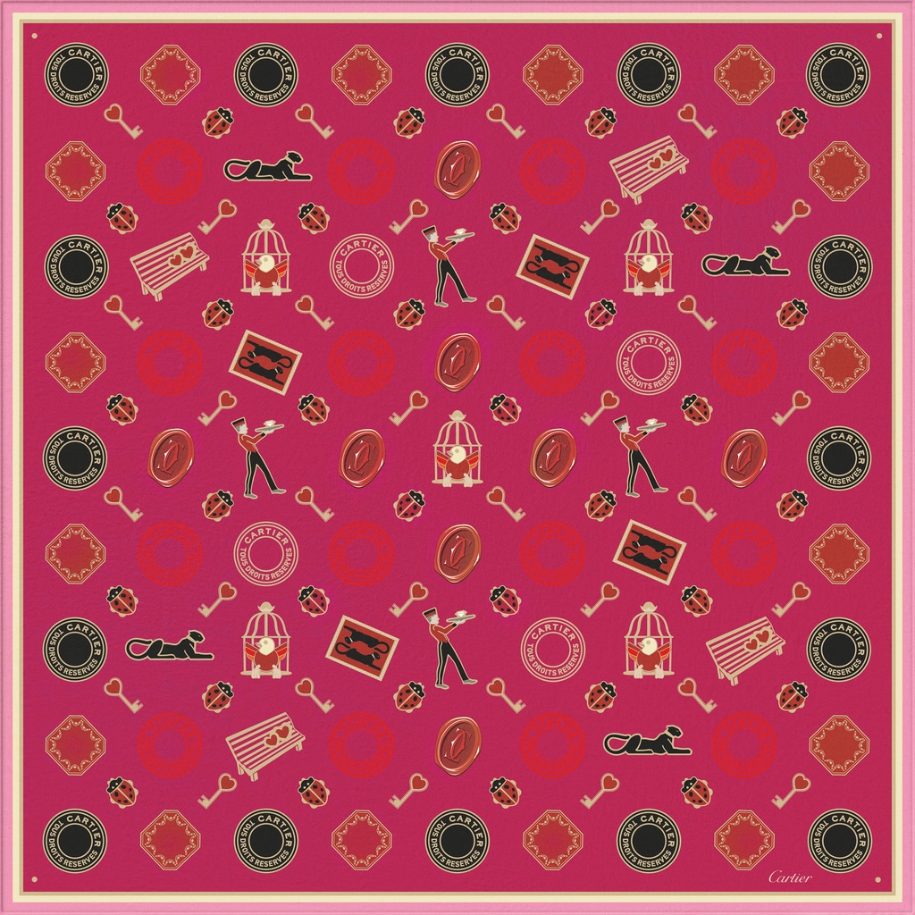 Diabolo de Cartier方巾 90紫红色斜纹真丝