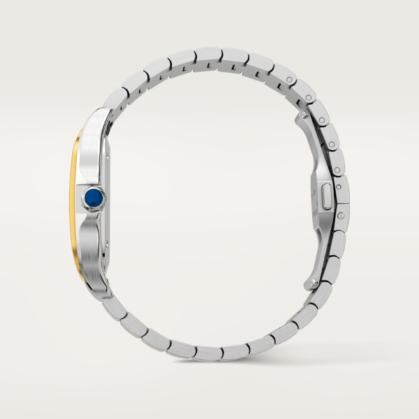 Santos de Cartier腕表 中号表款，自动上链机芯，18K黄金，精钢，钻石，可替换式金属表链与皮表带