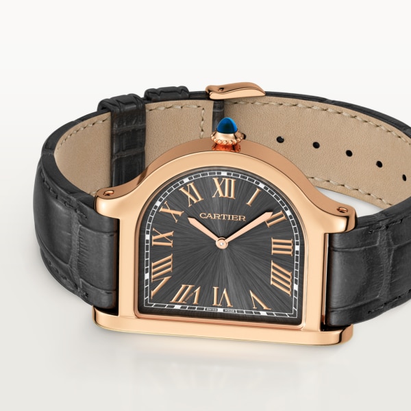 Cloche de Cartier watch Large model, hand-wound movement, 18K rose gold, leather