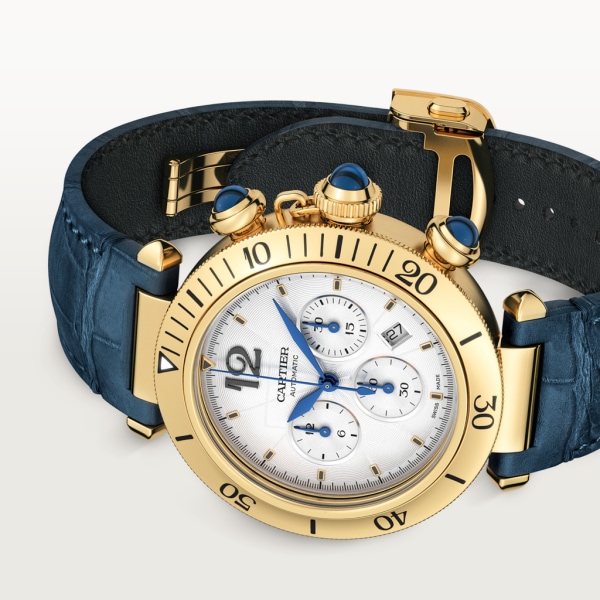 Pasha de Cartier腕表 41毫米计时码表，自动上链机芯，18K黄金，可替换式皮表带