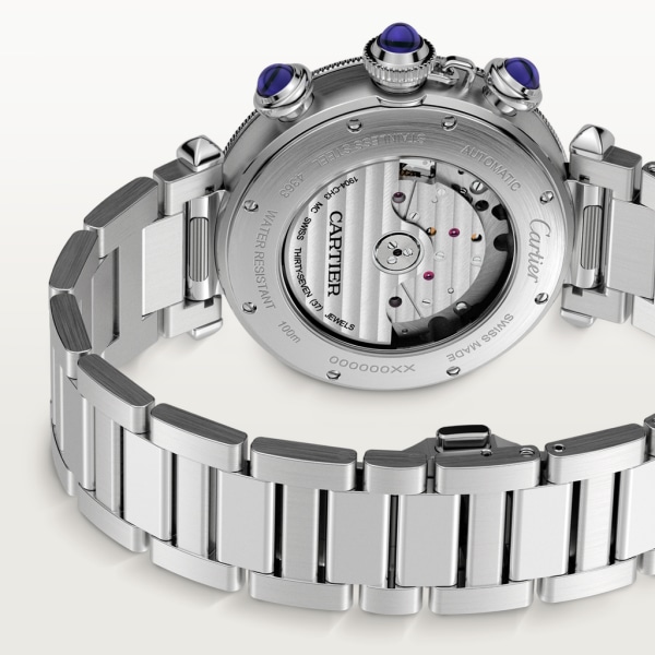 Pasha de Cartier腕表 41毫米计时码表，自动上链机芯，精钢，可替换式金属表链与皮表带
