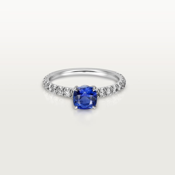 1895 solitaire, cushion-cut sapphire, paved  Platinum, sapphire, diamonds