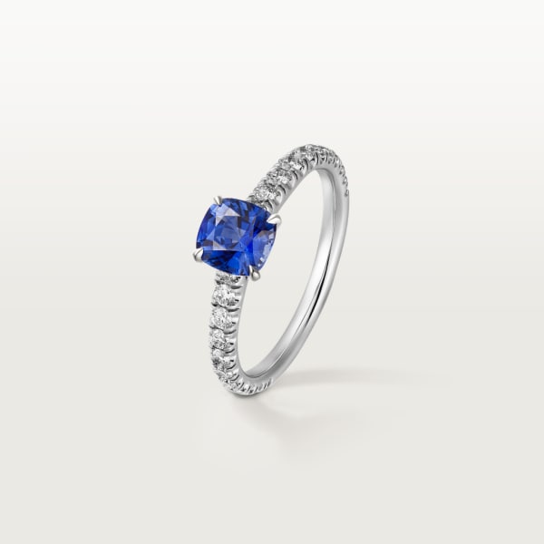 1895 solitaire, cushion-cut sapphire, paved  Platinum, sapphire, diamonds