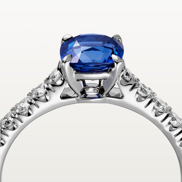 1895 solitaire, cushion-cut sapphire, paved  Platinum, sapphire, diamonds