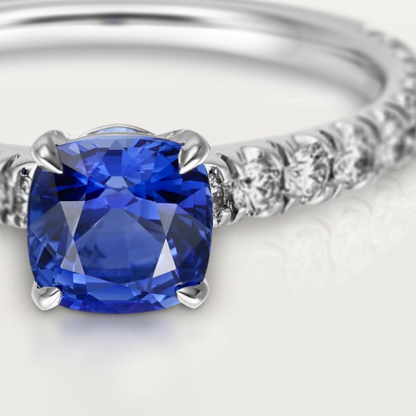 1895 solitaire, cushion-cut sapphire, paved  Platinum, sapphire, diamonds