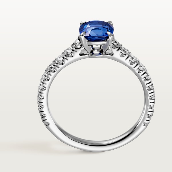 1895 solitaire, cushion-cut sapphire, paved  Platinum, sapphire, diamonds