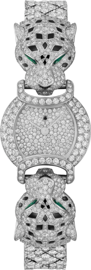 La Panthère de Cartier 腕表 22.2 毫米，石英机芯，镀铑白金，钻石，金属表链