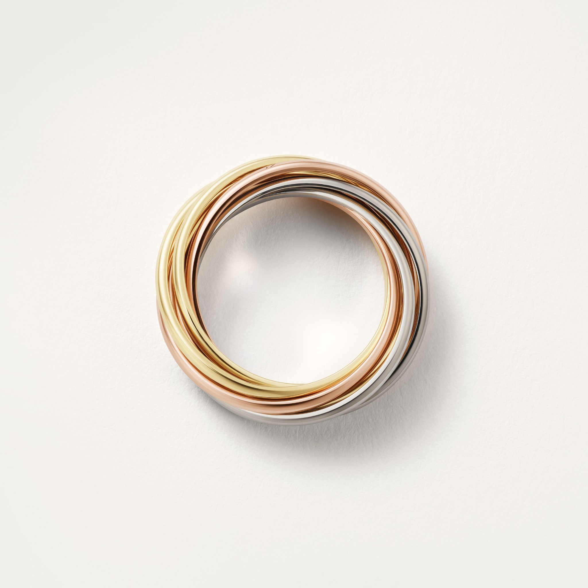 Trinity ring, seven rows White gold, yellow gold, rose gold