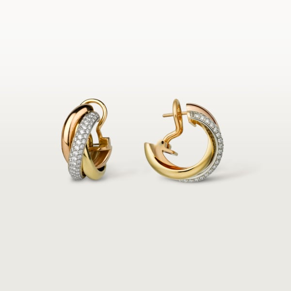 Trinity earrings, classic model, semi-paved White gold, yellow gold, rose gold, diamonds