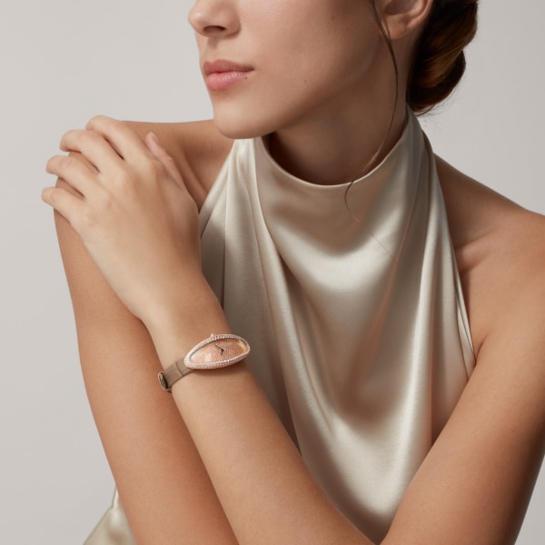 Baignoire Allongée watch Medium model, hand-wound mechanical movement, rose gold, diamonds