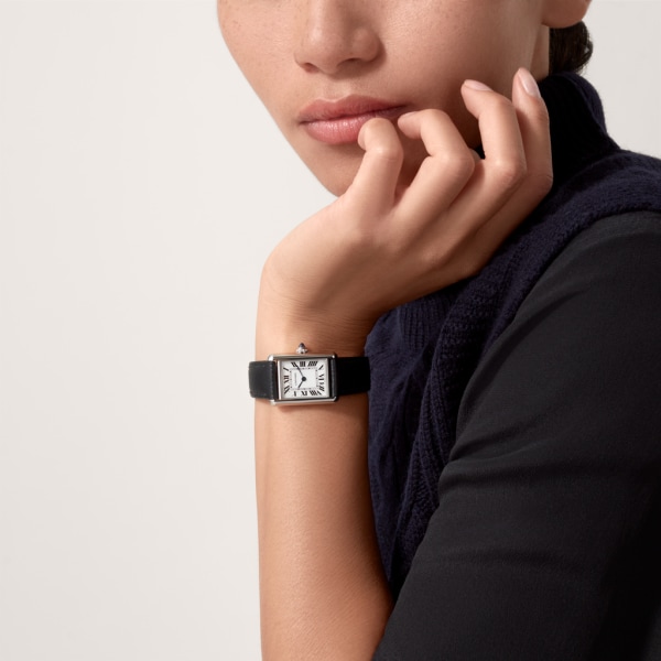 Tank Must de Cartier-horloge Small model, quartz movement, steel, leather