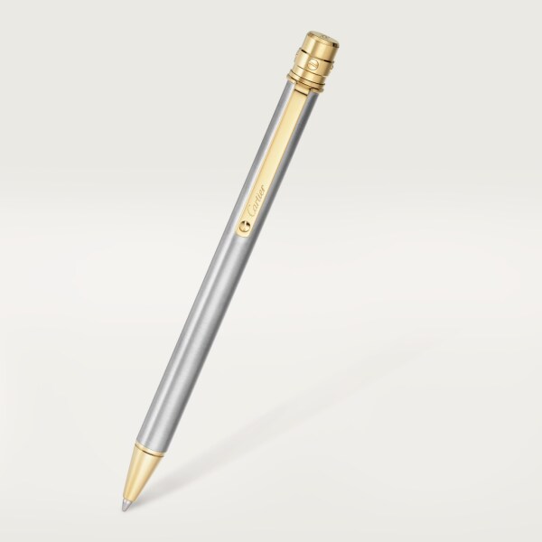 Santos de Cartier ballpoint pen Small model, brushed metal, palladium and gold finishes