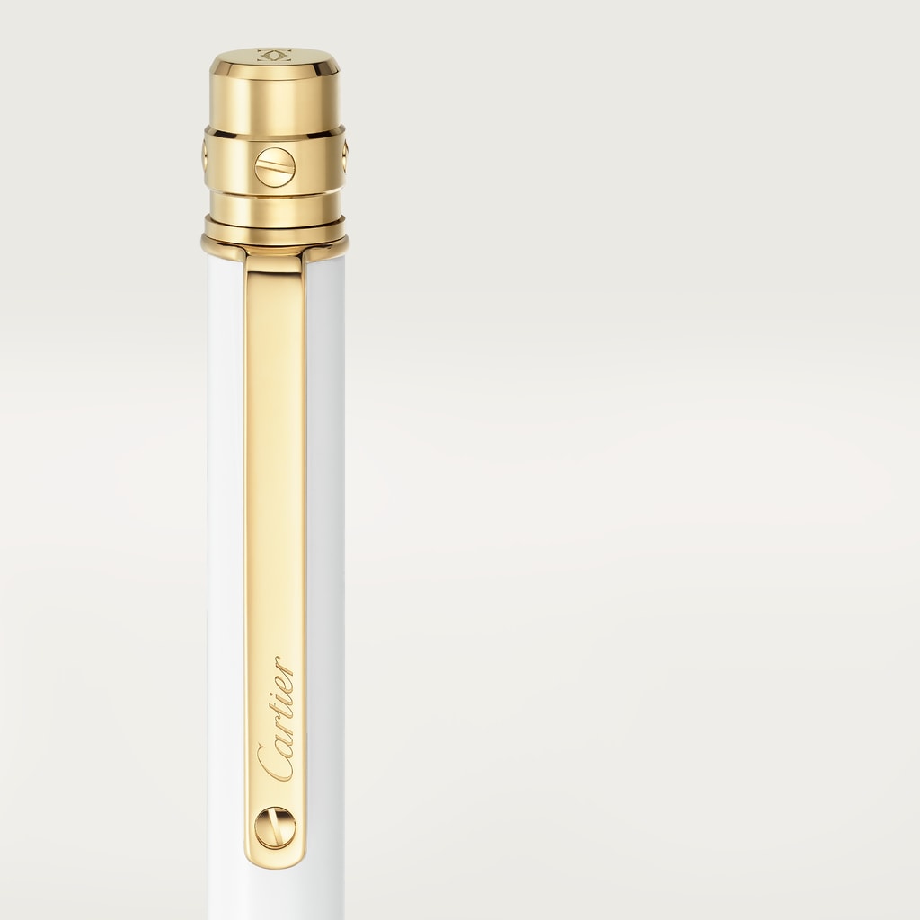 Santos de Cartier ballpoint pen, small modelWhite lacquer, golden finish