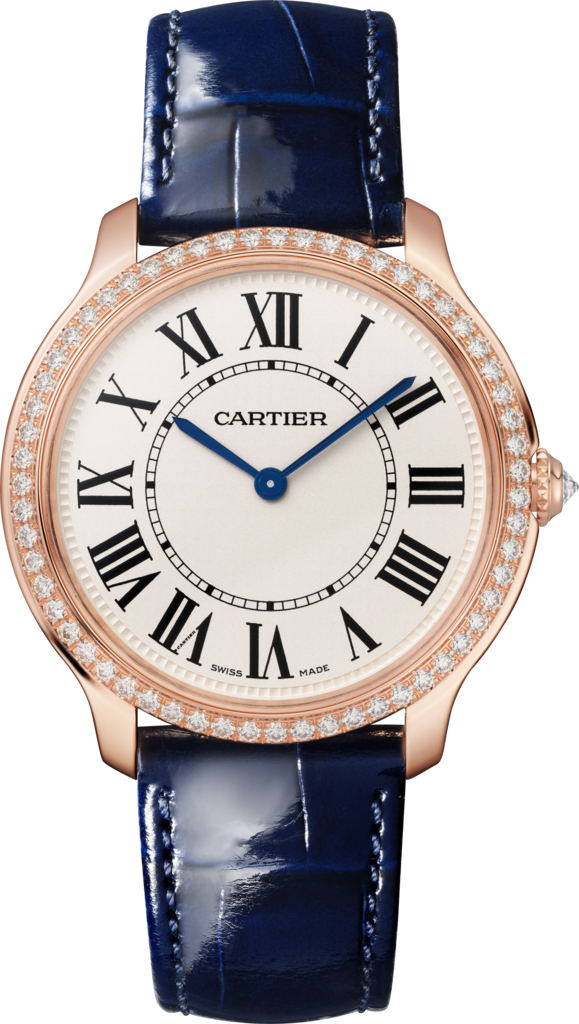 Ronde Louis Cartier腕表36毫米表款，石英机芯，玫瑰金，钻石，皮表带