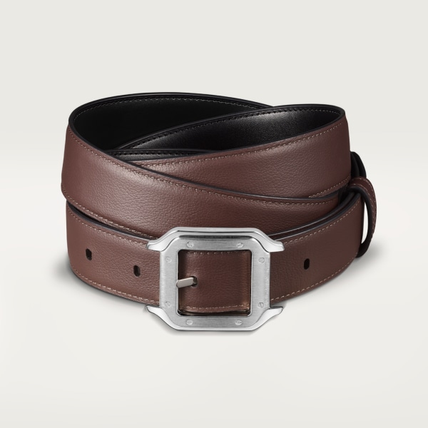 Belt, Santos de Cartier Black cowhide, palladium-finish buckle