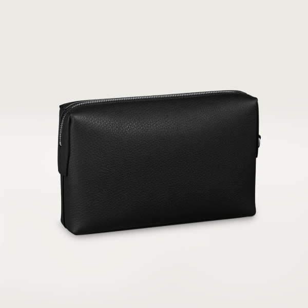 Square Pouch, Must de Cartier Black calfskin, palladium finish