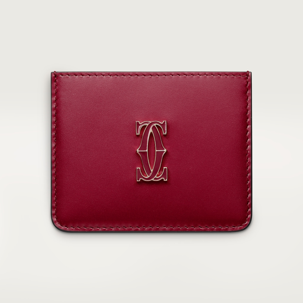 Simple card holder, C de CartierCherry red calfskin, gold and cherry red enamel finish