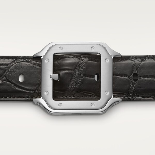 Belt, Santos de Cartier Black crocodile skin, palladium-finish buckle