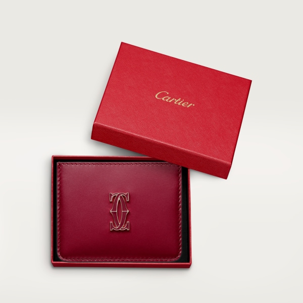 C de Cartier单卡片夹 樱桃红色小牛皮，金色与樱桃红色珐琅饰面