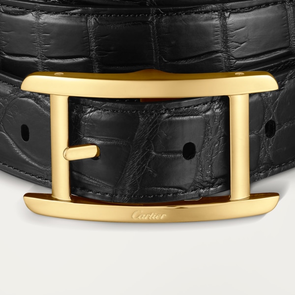 Belt, Tank Black crocodile skin, gold-finish buckle